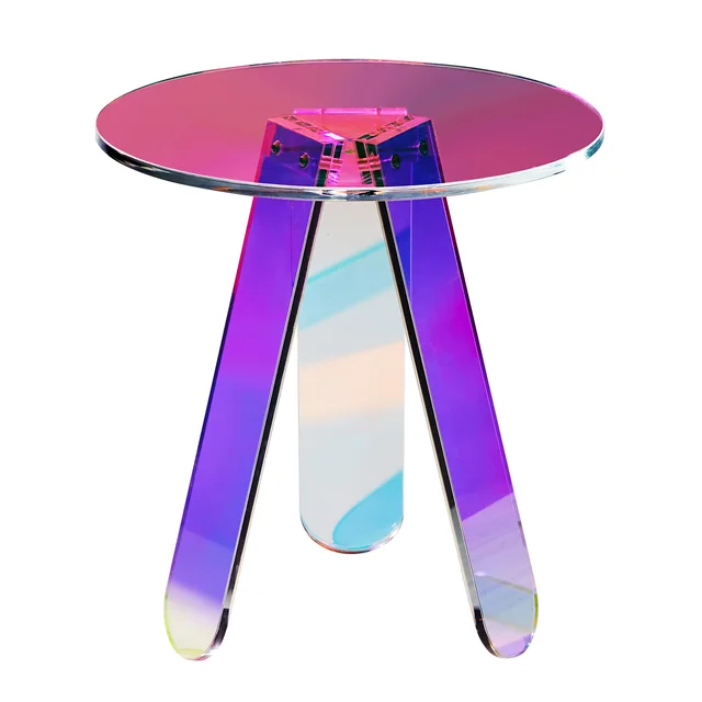 SucceBuy Table d'appoint ronde irisée Table d'appoint en acrylique Table basse en acrylique arc-en-ciel transparent pour livre alimentaire utilisé dans le salon 1