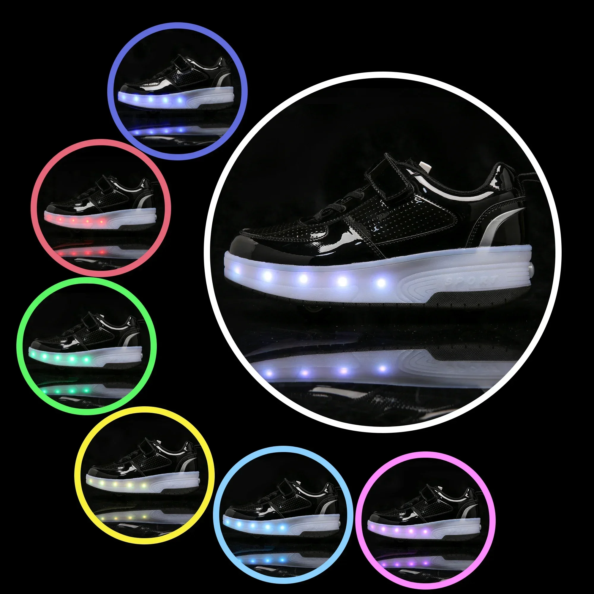 Children&rsquo;s Two Wheels Luminous Glowing Sneakers Heels Pink Led Light Roller Skate Shoes Kids Led Shoes Boys Girls USB Charging roller skates