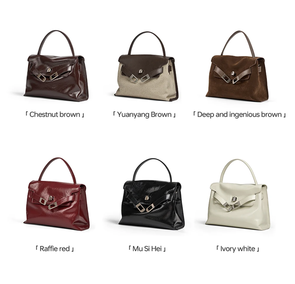 Microfiber synthetic leather tote, hasp closure detail