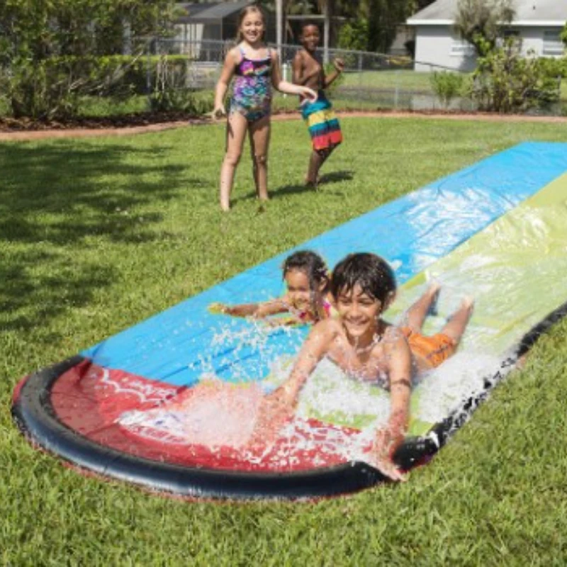 Children Play with Water Toys and Water Skiing Watercourses in Summer Children Play with Water in the Lawn Courtyard in Pairs 3