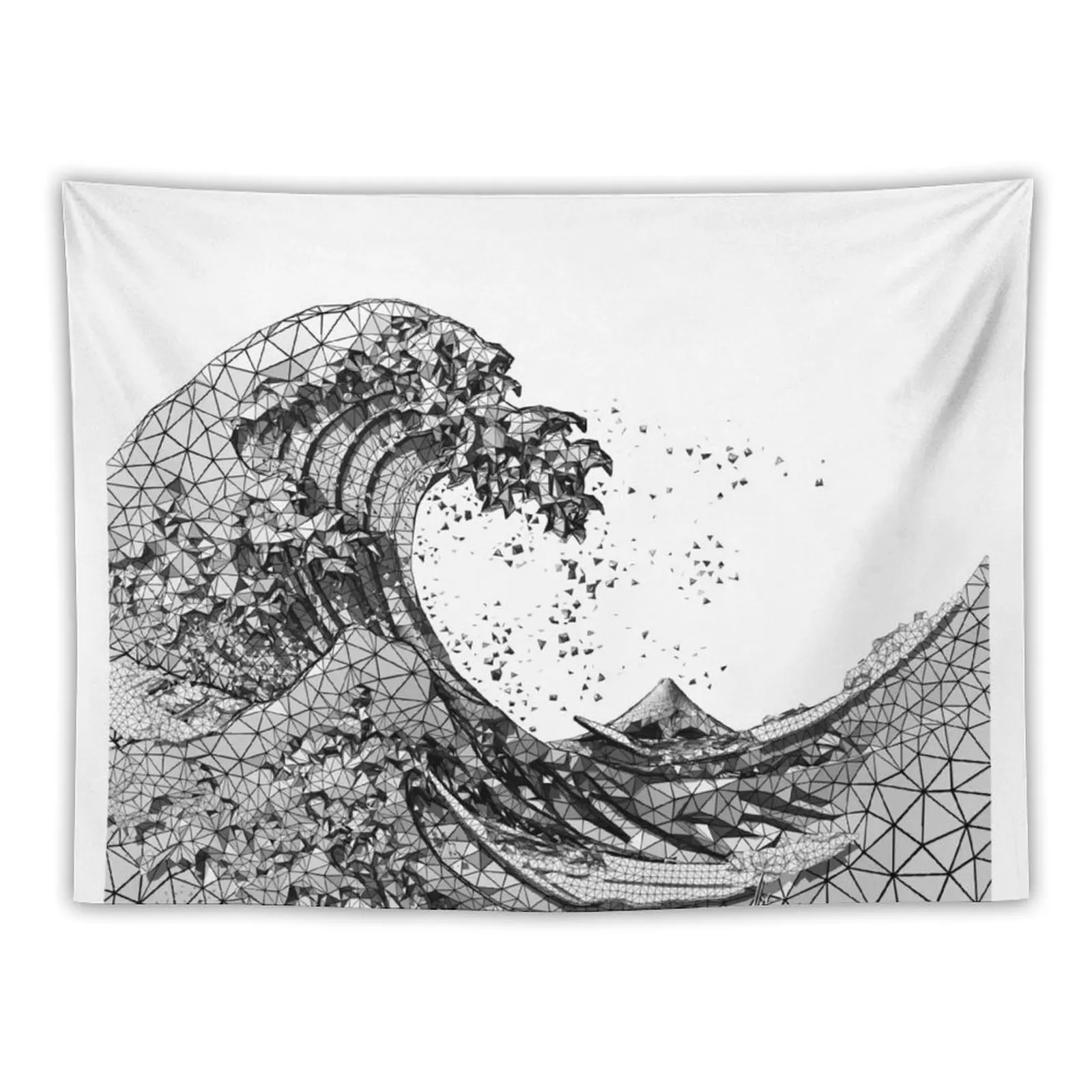 

Geometric Great Wave - Grey/Opaque/Square/White Tapestry Room Decorating Aesthetic Japanese Room Decor Tapestry