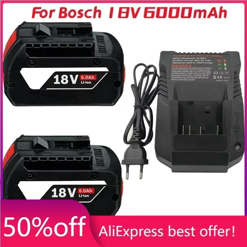 

1-3PSC 18V Battery For Bosch GBA 18V 6.0Ah Lithium BAT609 BAT610G BAT618 BAT618G 17618-01 BAT619G BAT622 SKC181-202L +charger