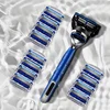 Men'S Manual Razor Kit, 5-Layer Blade Replacement and 1 Handle Safety Shaver for Smooth Shaving, Easy to Clean, Men'S Facial
