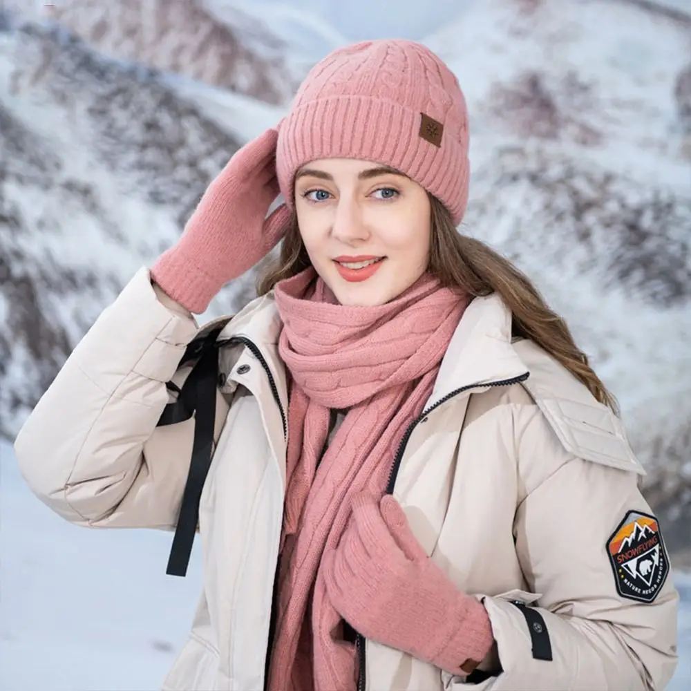 3 in 1 Beanie Hat Scarf Gloves Set Touchscreen Gloves Soft Winter Hat Cold Weather
