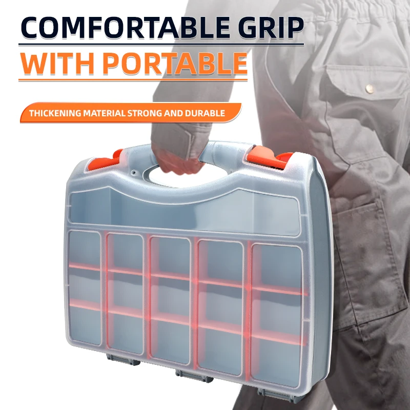 Storage Box AIRAJ Tool Box Multiple Grid Double-Sided Garage Toolbox Plastic Boxes Professional Complete Case for Mechanics Organizer Tools