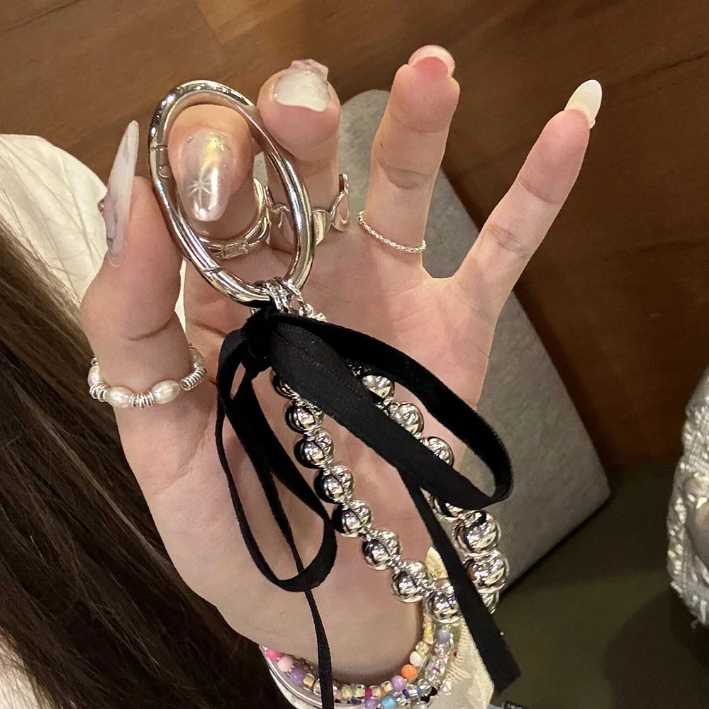 한국어 리본 Bowknot 슬리버 페르시 전화 매력 스트랩 Keycord 아이폰 카메라 가방 체인 펜던트 소녀 Jewely 교수형 코드 로프