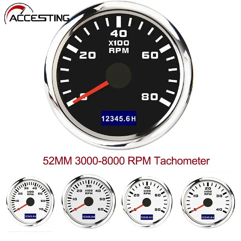 52mm New Hourmeter Tachometer 3000 8000 RPM Outboard Counter Tacho