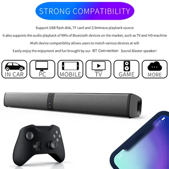 Wireless Bluetooth TV Sound Bar 2 Speaker System Home Theater Subwoofer Soundbar Portable Loud Rechargeable 2 IN1 Speaker 5