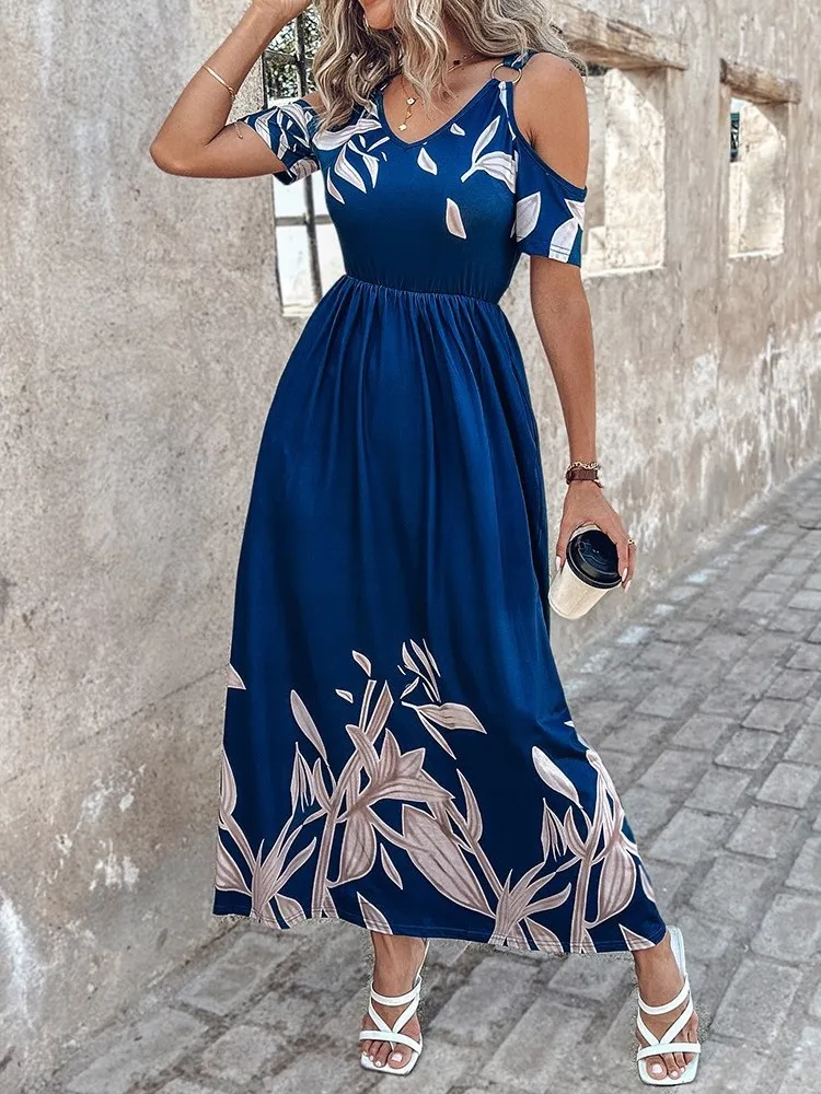 Maxi Dress Long Short Dresses Casual Summer Women Print Dress
