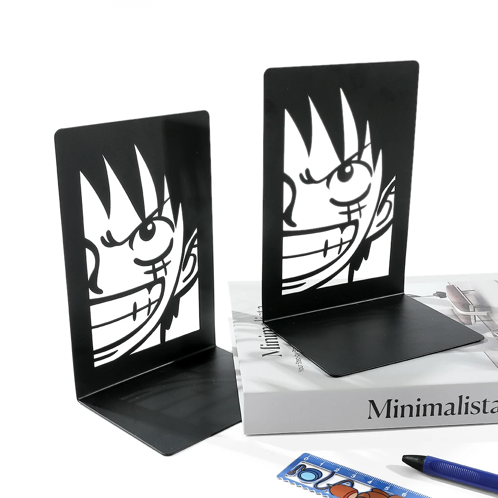 2pcs Anime One Piece Luffy Book Ends, Non-Slip Metal Book Ends Office Bookends for Fans Collection Organise Desktop Bookends 4