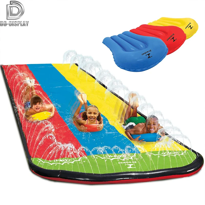 AddFun Foldable Above Ground Water Slide 7x16ft Triple Inflatable Water Slide for Children Summer Outdoor Water Activities