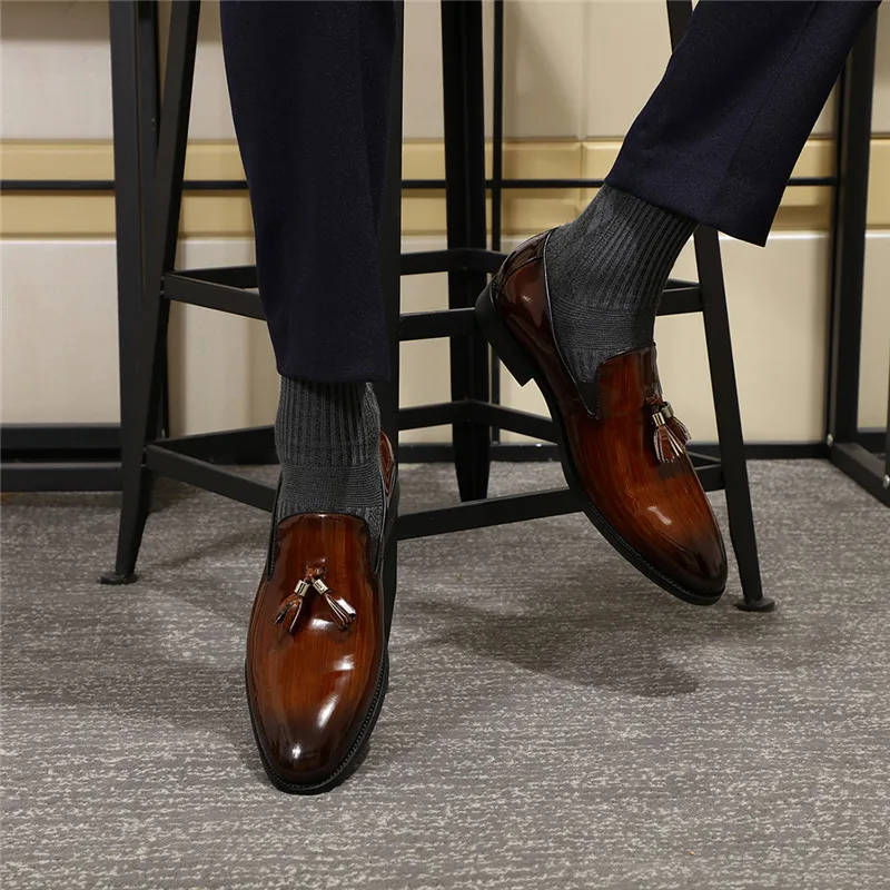 Patent Leather Men Tassel Loafer Shoes 