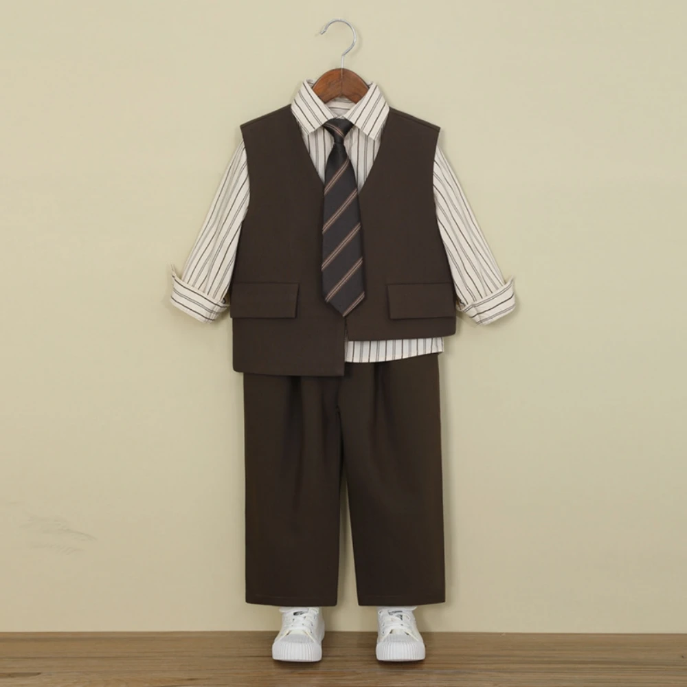 Casual Handsome Kids Suit Set 6 Pieces 90-160cm Notched Lapel Boys Formal Suits For Piano Performance Stylish Party Tuxedo