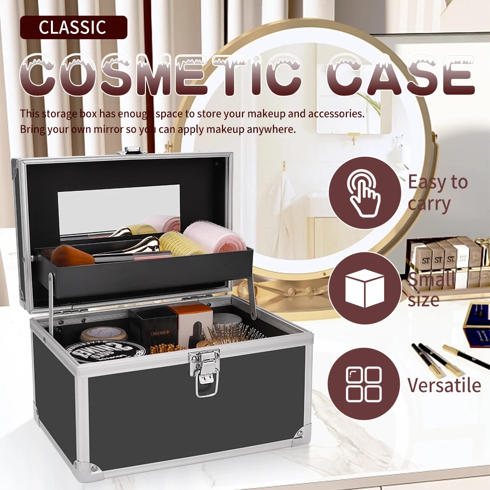 

Leather Makeup Train Case Cosmetic Organizer Case Large Capacity Nail Tools Storage Box with Lock Shockproof Beauty Box