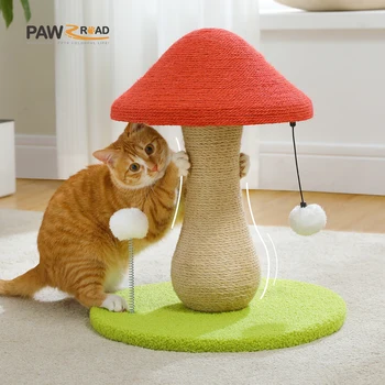 Mushroom Cat Scratching Post, Cat Scratcher Cute with 100% Sisal Covered Scratching Post & Pompoms Cat Toy, Mushroom Cat Post 1