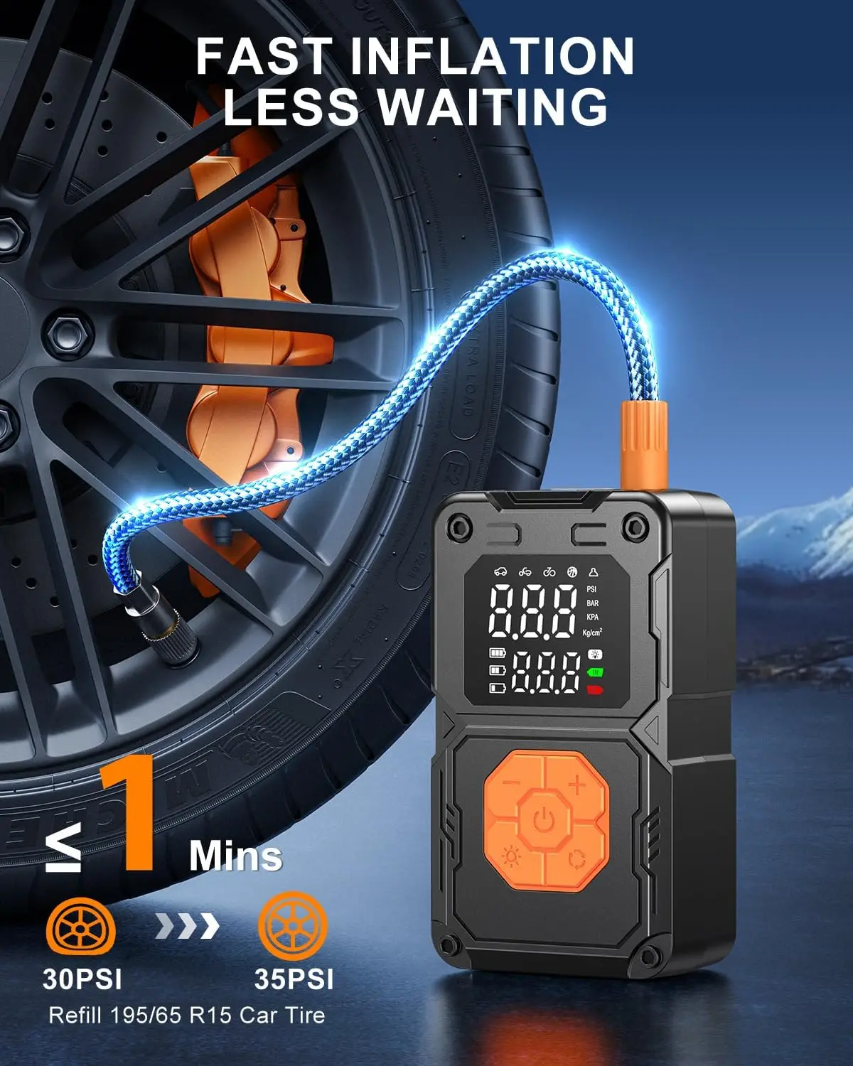 Portable Air Compressor, 150PSI Cordless Pump for Car Bike Tires with LED Light & Pressure Gauge