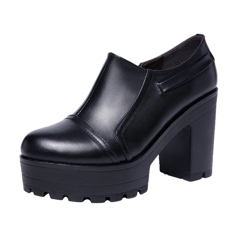 2023 Round Toe Genuine Leather Women's Shoes Women Fashion High Heels Autumn Winter Ankle Boots Black Office Shoe Plus Size32-43