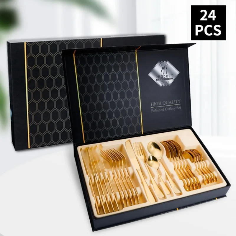 

Tableware Cutlery Set Stainless Steel Knife Fork Spoon Cutlery Gift Set Complete tableware cutlery set 24 piece Tableware Gifts