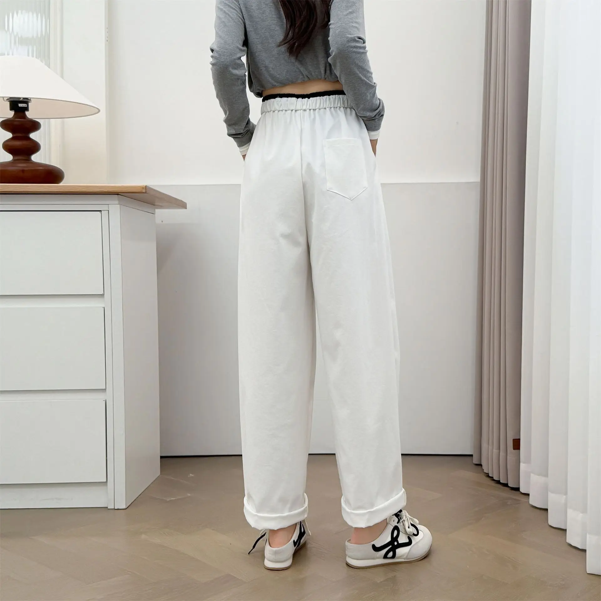 Fashion Plus Size Women's Pants Autumn Of 2025 Drawstring Waist Casual Splice Wide Leg Trousers 2218