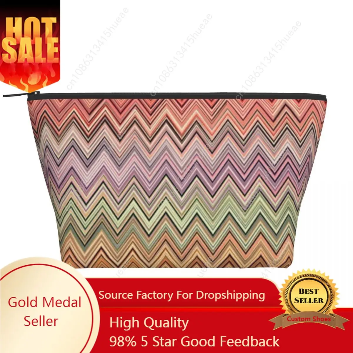 

Boho Vintage Contemporary Zig Zag Makeup Bag for Women Travel Cosmetic Organizer Kawaii Multicolor Modern Storage Toiletry Bags