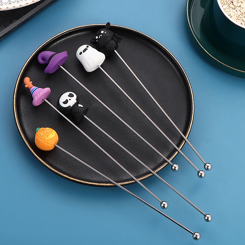 304 Stainless Steel Stirring Rod Halloween Creative Cartoon Milk Tea Coffee Stirrer Long Handled Cocktail Shaker Dessert Tools