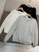 Pure cashmere V-neck long sleeved loose fit knitted sweater