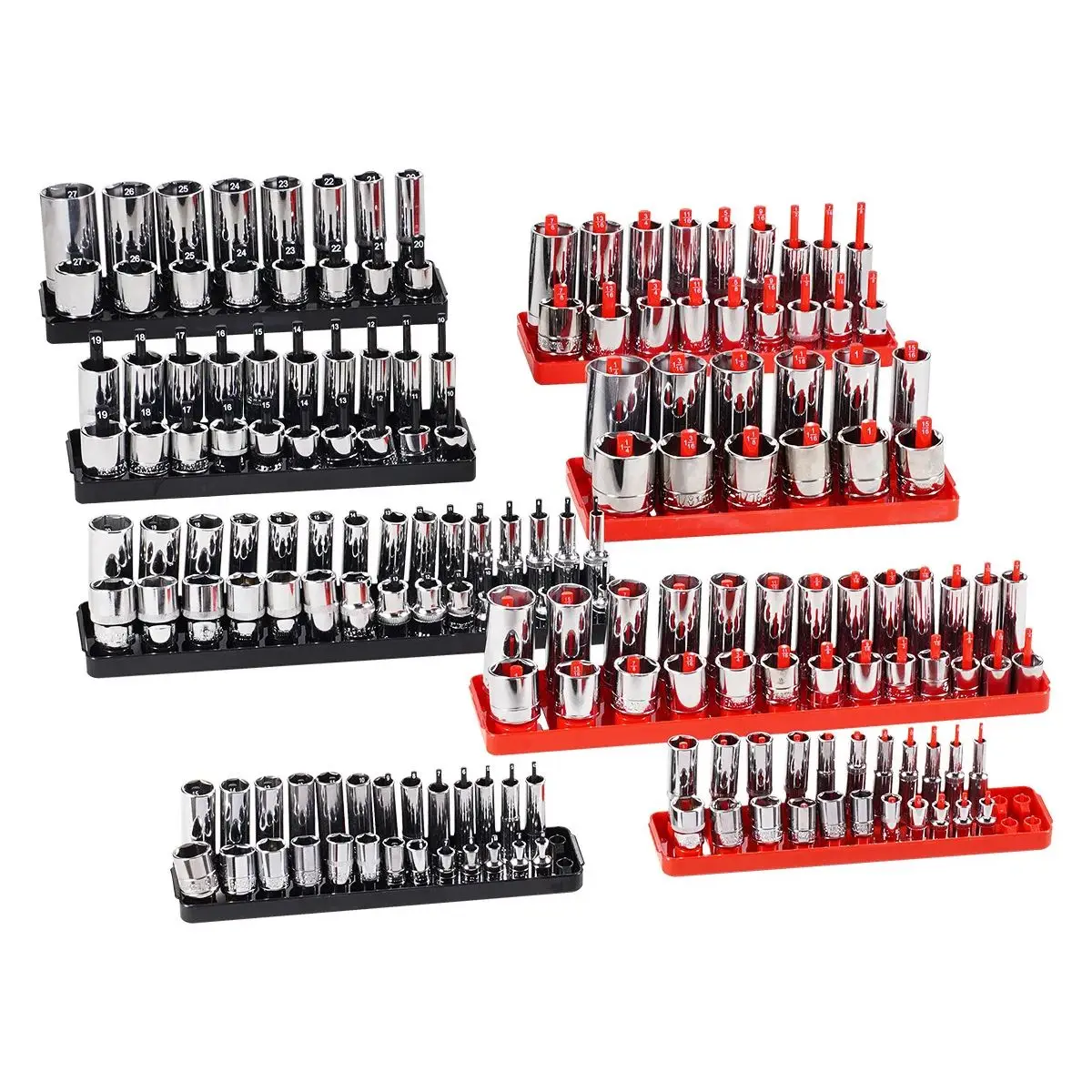 SucceBuy 8PCS Socket Organizer Tray Set 1/4'' 3/8''&1/2'' Metric SAE Socket Holder up to 176PCS Standard &Deep Sockets for Tools