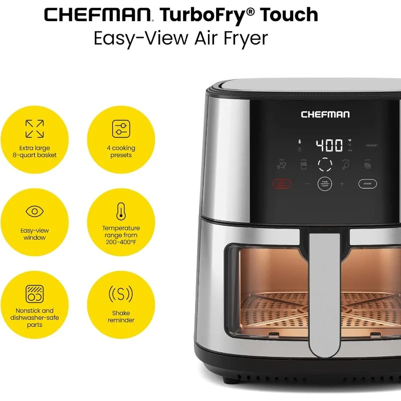 8 Qt Air Fryer with Viewing Window, One-Touch Digital Control with 4 Presets, Nonstick & Dishwasher Safe, Auto-Shutoff 2