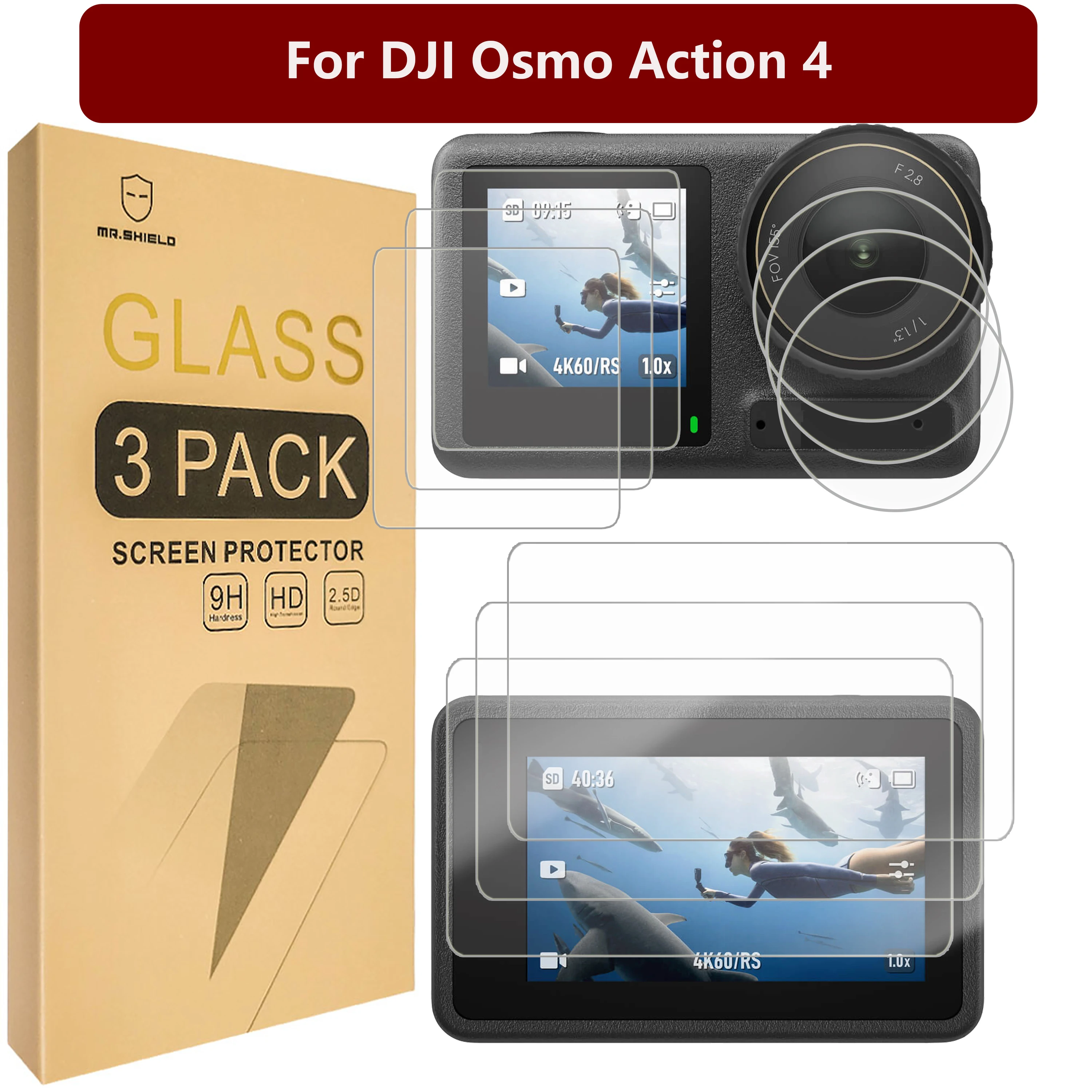 

Mr.Shield [Back+Lens+Front][9 Pcs] Screen Protector For DJI Osmo Action 4 [Tempered Glass] [3-Pack] [9H Hardness]