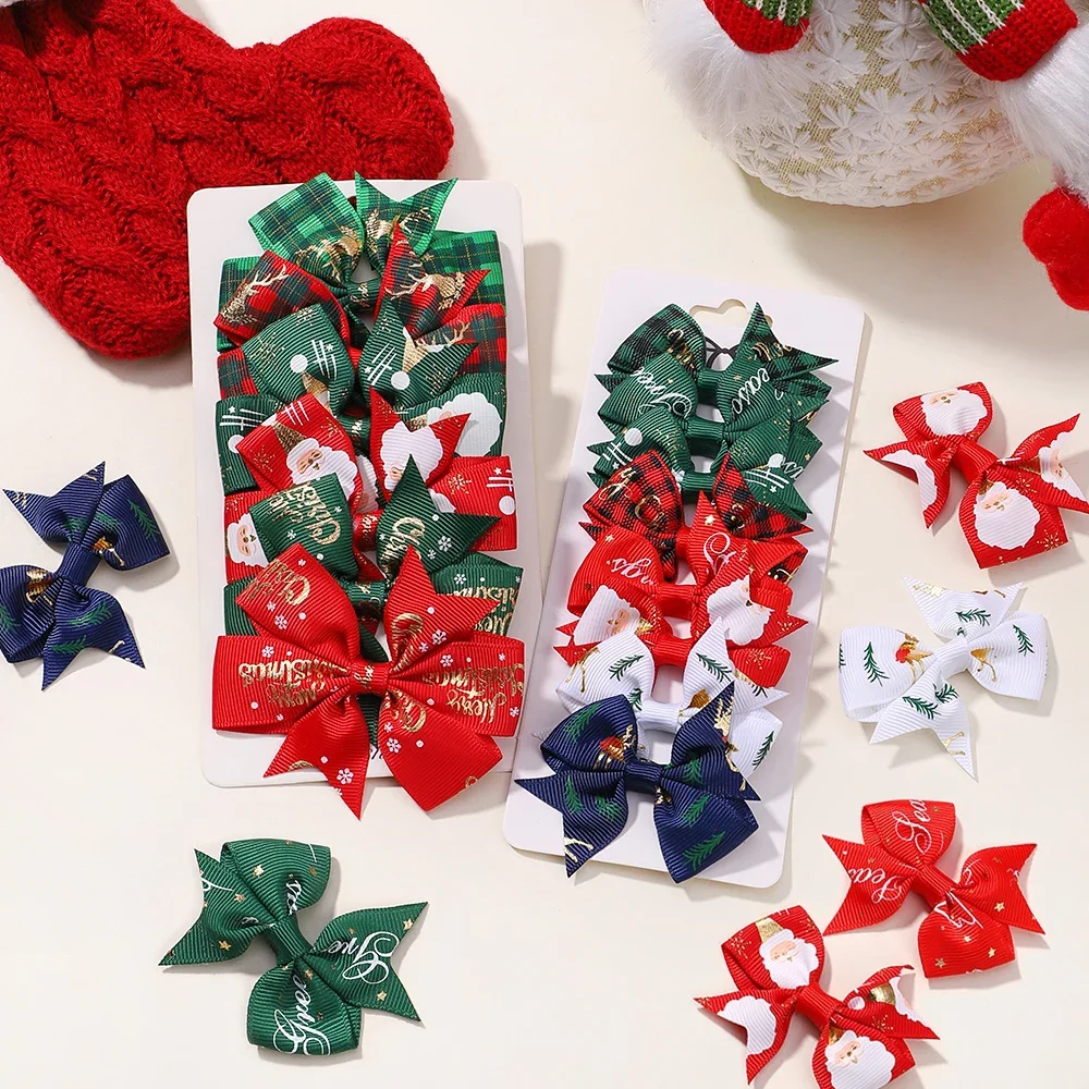 4/6/8pcs Christmas Hairclip New Year Party Hair Bows for Girl Kids Hair Christmas Decorations Hairpins Baby Hair Accessories dvotinst newborn photography props christmas tree pendant floral door pendants decorations accessories studio shoots photo props