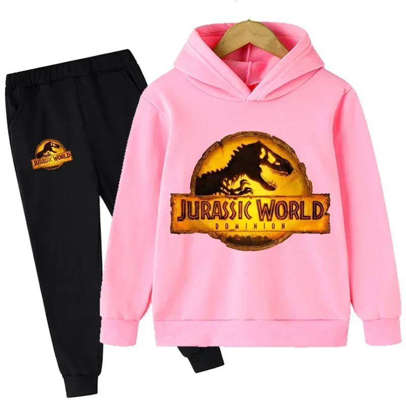 thumbnail image 1 of Conjunto de 2 piezas de sudadera y pantalón con estampado de dibujos animados de dinosaurios de Jurassic World para niños y niñas, moda de otoño y primavera, 1 of 5