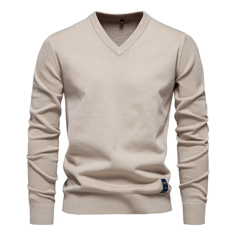 Autumn Winter Pullover Men's Sweater V-neck Solid Color Long Sleeve Men Clothing Warm Sweaters Men Casual Fashion Sweater Tops 3