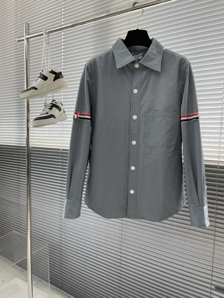 

Spring TB Shirt Casual Slim-Fit Three-Color Woven Tb Shirt Coat Men'S Business Long-Sleeved Shirt Jacket Pointy Collar Inch Coat