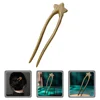 Green Sandalwood Star Double Hairpin Shaped Pins Wooden Sticks Lettering French Accessories for Thick Buns Chinese Miss 5
