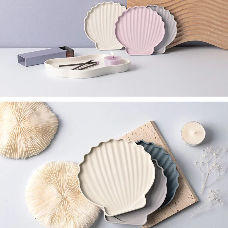 Mini Shell Concrete Storage Tray Silicone Molds Conch Cement Candlestick Plaster Jewelry Display Tray Plate Resin Epoxy Mould