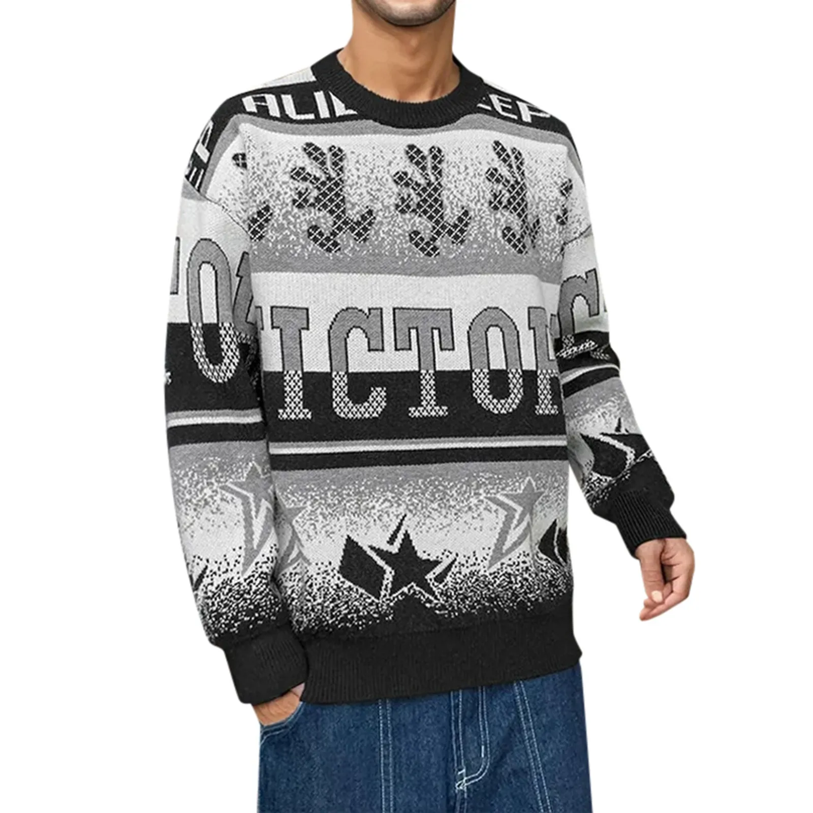 

Autumn And Winter Piece h h Warm Sweater Knitted Shirt Men's Round Neck Casual Sweater Top