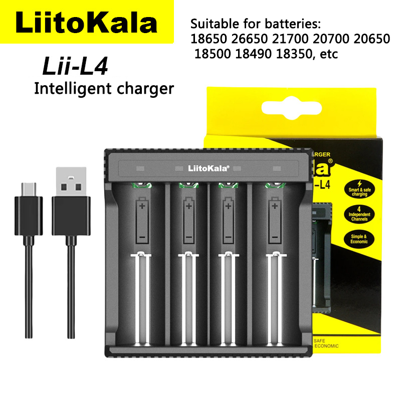 LiitoKala L4 18650 26650 21700 20700 Lithium ion battery charger USB input