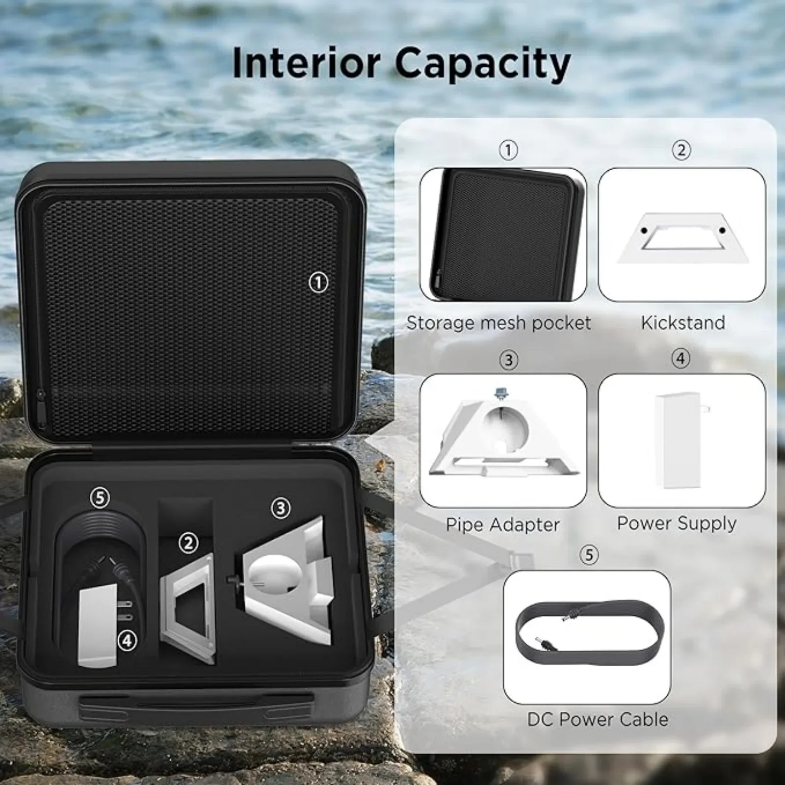 Starlink Mini Case-Carry Handle Hard Travel Case for Outdoor Camping, Car, RV, Boat Trips-Waterproof Black
