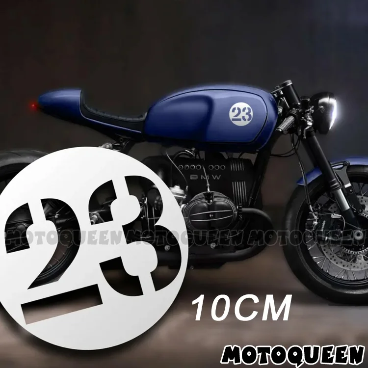

2X Custom Cafe Racer Number Vintage Motorcycle Decal Circular Fuel Tank Side Cover Stickers For BMW Suzuki Kawasaki Honda Harley