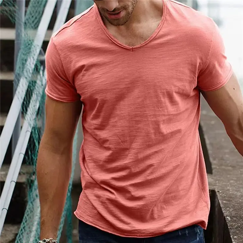 

Men T-shirt Design Slim Fit Short Sleeve T Shirt V-neck Fashion Brand Quality Soild T-shirts