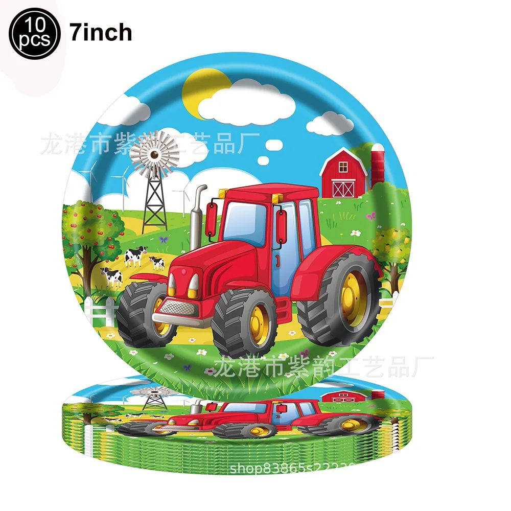 Farm Tractor Party Decor Set - Tableware, Napkins, Tablecloth, Banner, Balloons & Cake Topper
