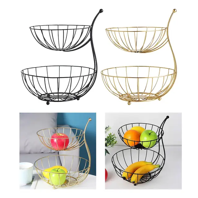 2 Tier Gyümölcskosár Állvány Gyümölcsszervező Helymegtakarítók A Parasztház Konyhájához - Image 4