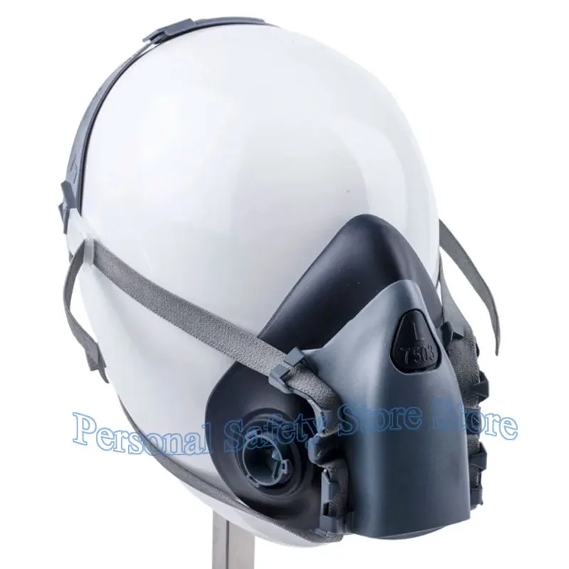 Masque FFP2/FFP3 réutilisable en silicone, vue latérale montrant les attaches.