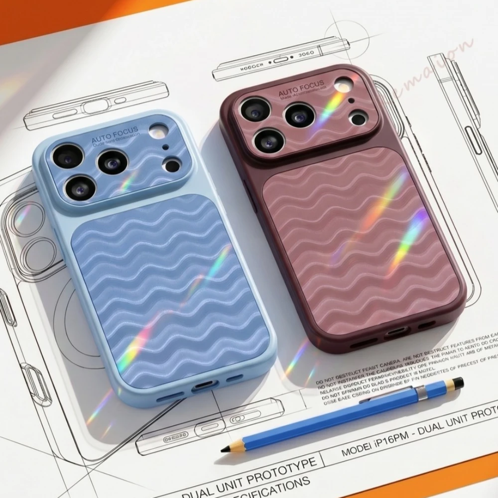 Luxury Big Window Wave Phone Case For Iphone 11 12 13 17 Pro Max 14 15 16 Plus Official Shockproof Protector Cover_voghion.com