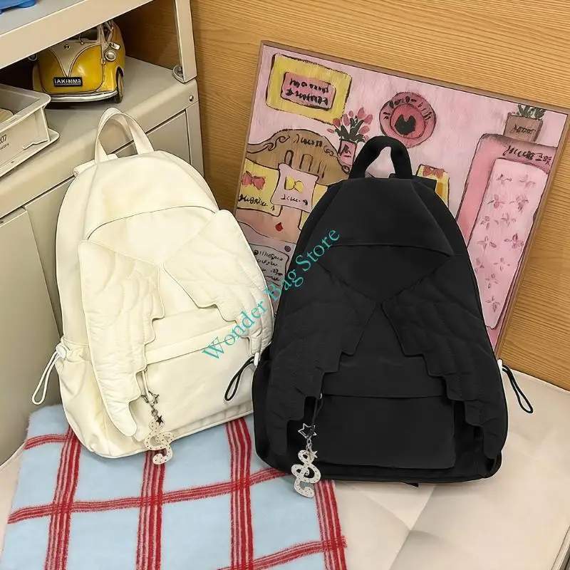 Stylish Wing Embellished Backpack For Girls Large Capacity School Book Bag Nylon Rucksack with Adjustable Comfortable Strap 4