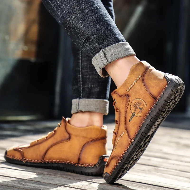 Winter Warm Leather Boots Men Waterproof Ankle Snow Outdoor Motorcycle