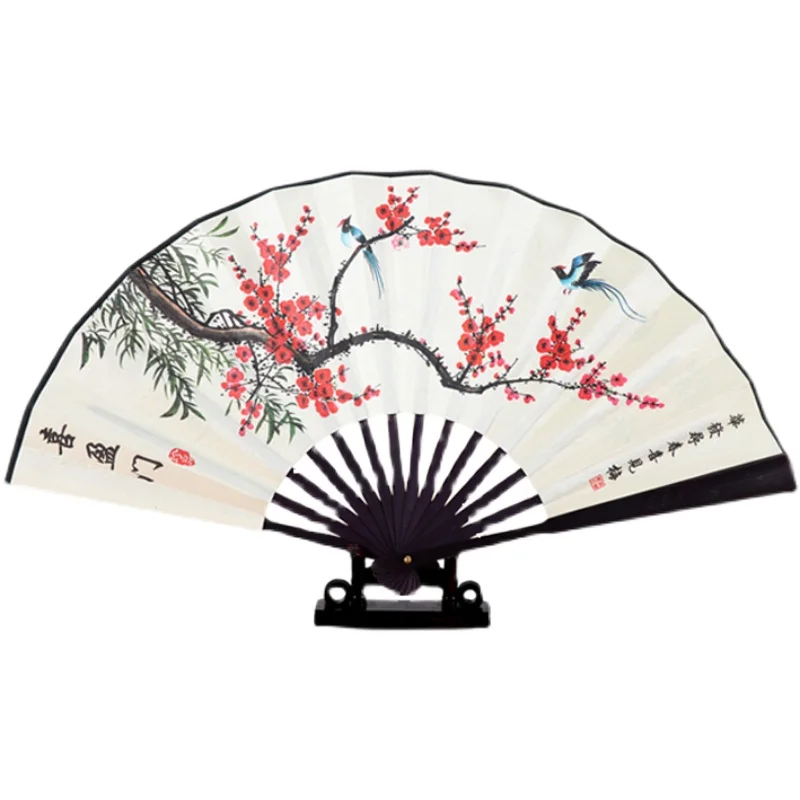 13 inches Big Bamboo Hand Fan For Man Chinese Fan Painting Silk Folding Fans for Weddings Home Decoration Crafts Ethnic Gift