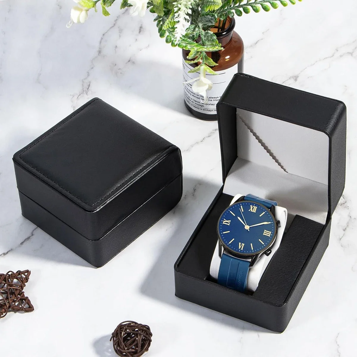 Lnofxas Black Single watch storage box Gift Box with Pillow PU Leather Wristwatch Display Case Organizer for Men