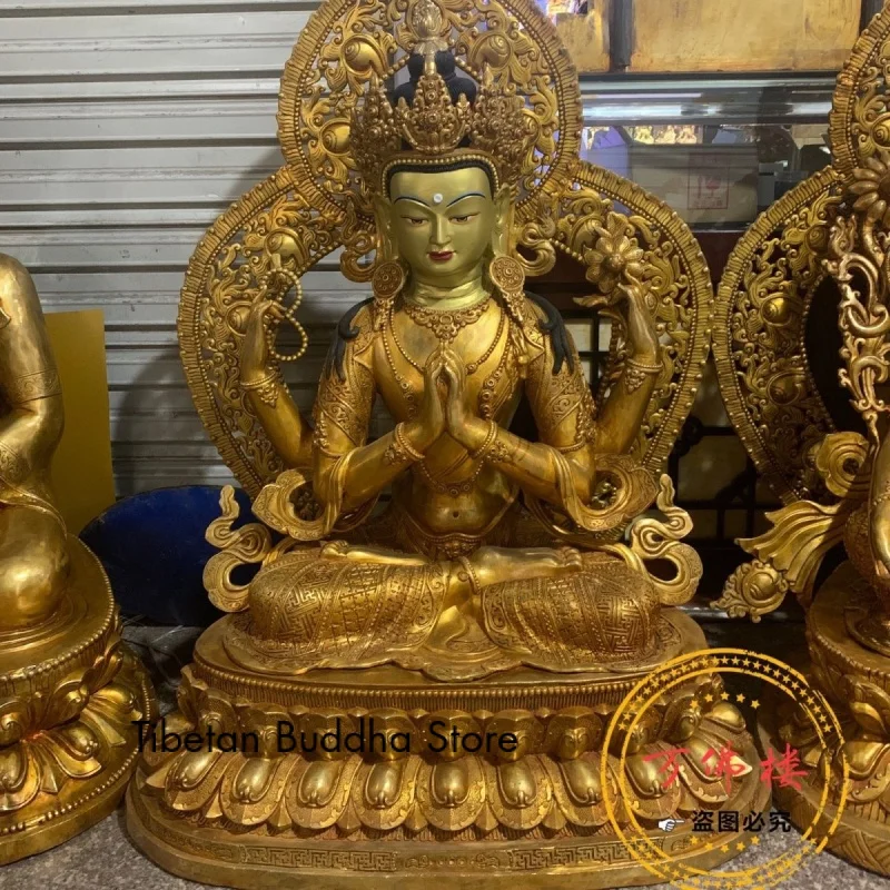 

Four-Armed Avalokiteshvara Pure Copper Seiko Gilding Craft Master Open Face Buddha Statue Wholesale Tibetan Buddha Statue