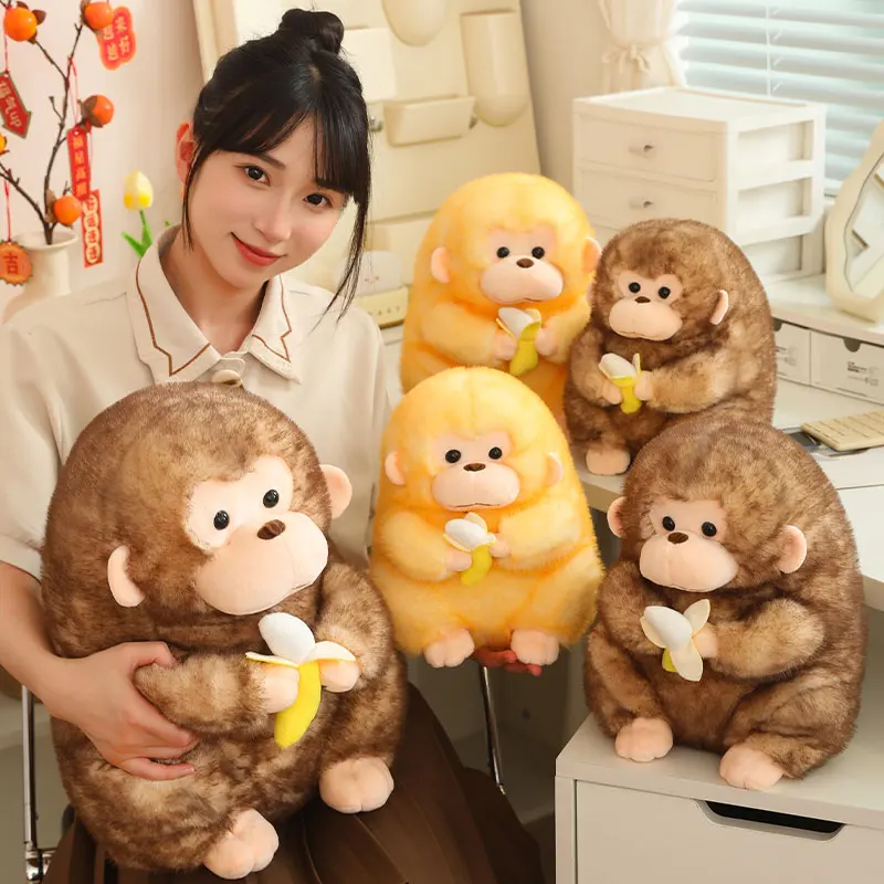 Hot Lovely Golden Monkey Plush Toy Monkey Holding Banana Dolls Kawaii Plush Toy Smooth Touch Soft Stuffed Animal Pillow Kid Gift